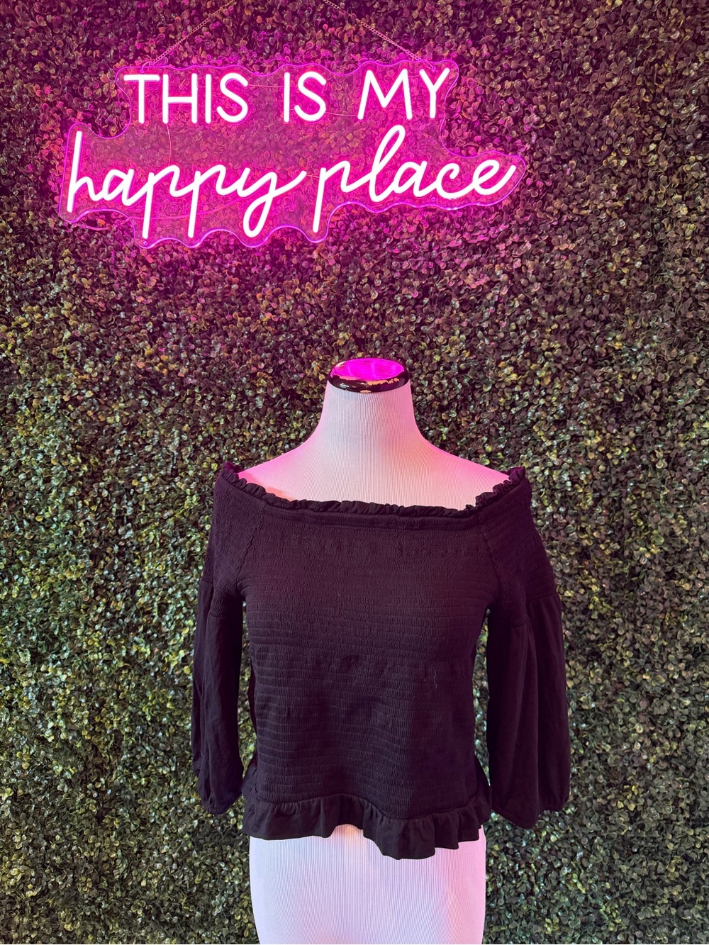NWT LOFT Black Off-Shoulder Ruffled Hem Blouse